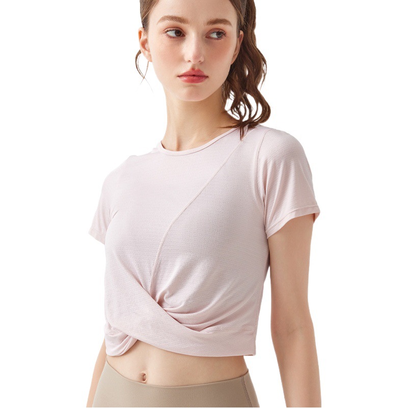Nueva ropa de yoga cruzada para mujeres transpirable adelgazamiento deportes top camiseta de manga corta entrenamiento para correr ropa de fitness de secado rápido verano