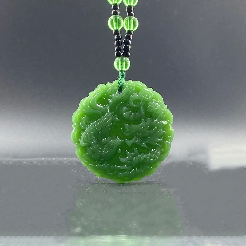 짙은 녹색 볼 목걸이 + 상서로운 둥근 용과 봉황