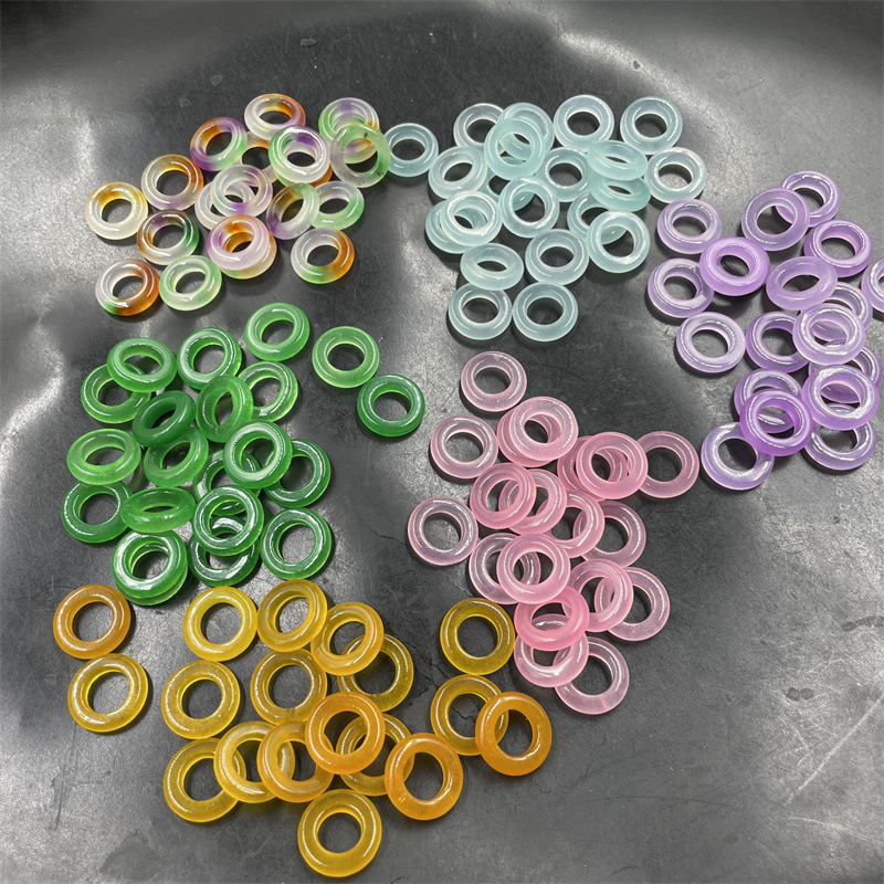 DIY accessories 15mm large hole topaz circle ring pink jade running ring green ring