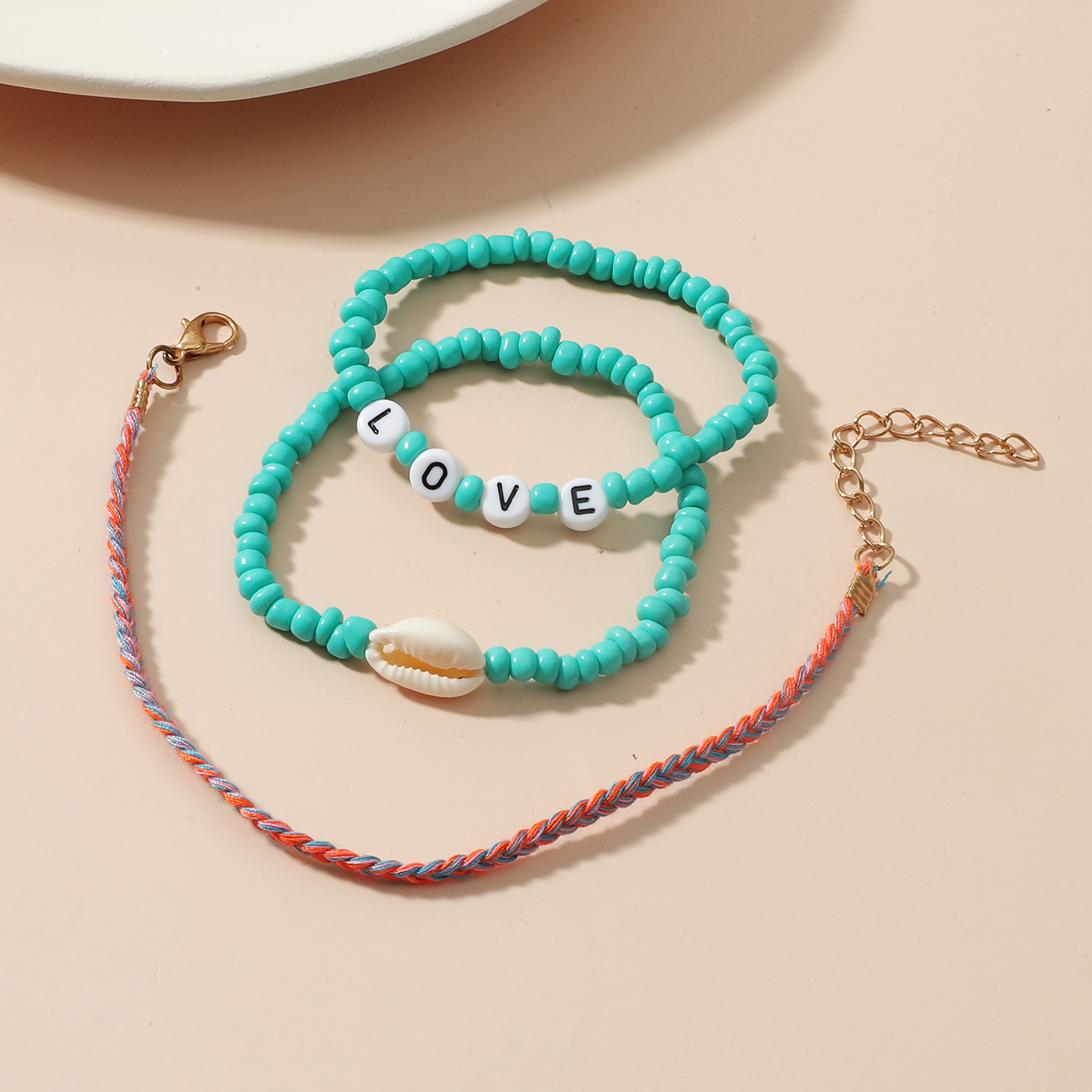 Cross-border New Arrival Set Bohemian Color Beaded Bracelet Shell Love Letter Bead Bracelet Three-piece Set For Women display picture 6