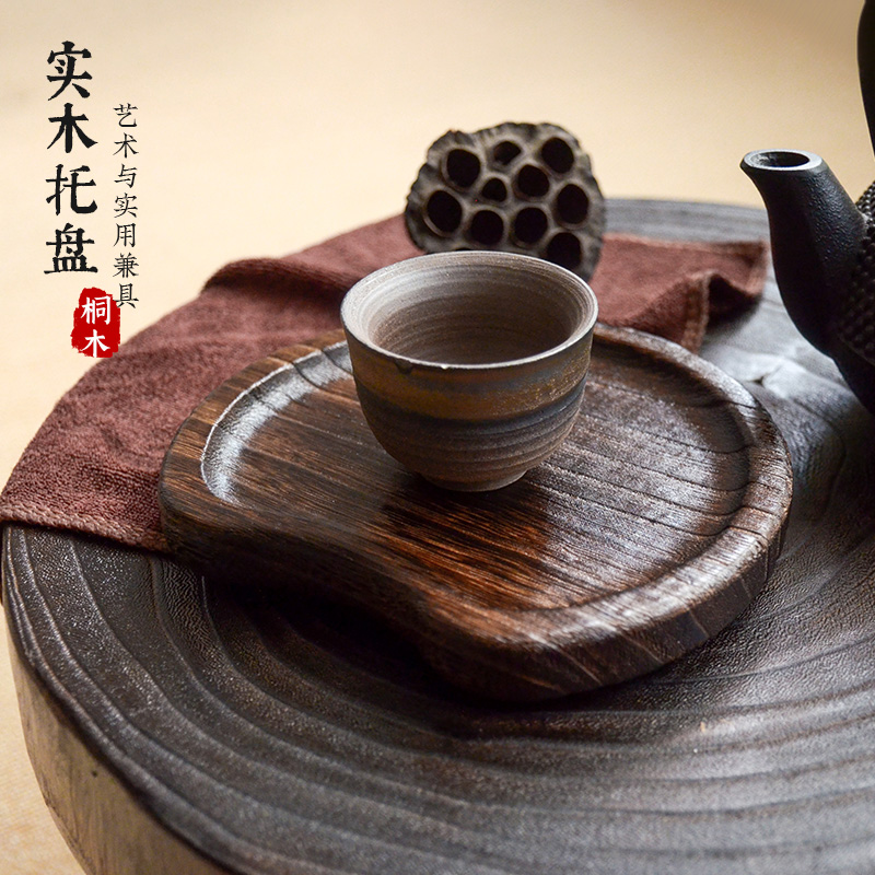 日式烧桐木质茶托盘半月型复古果盘木碟下午茶点心盘实木壶承茶盘