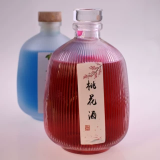 批发大肚竖条纹梅酒瓶自酿果酒瓶饮料瓶香薰瓶375ML500ML圆竖条瓶