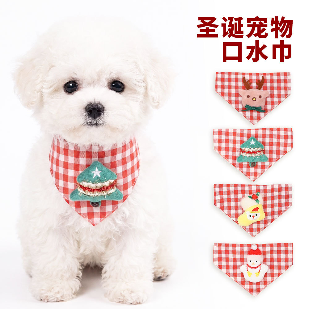 Christmas pet bandana, triangular bandana for small cats and dogs, Bichon Frise, holiday costume bib for cats and dogs, direct from the factory