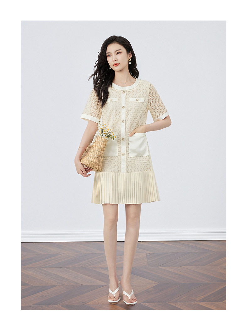 Váy maxi ren hoa hòa tan kết hợp voan crepe xếp ly tay ngắn — Màu mơ chi tiết 10