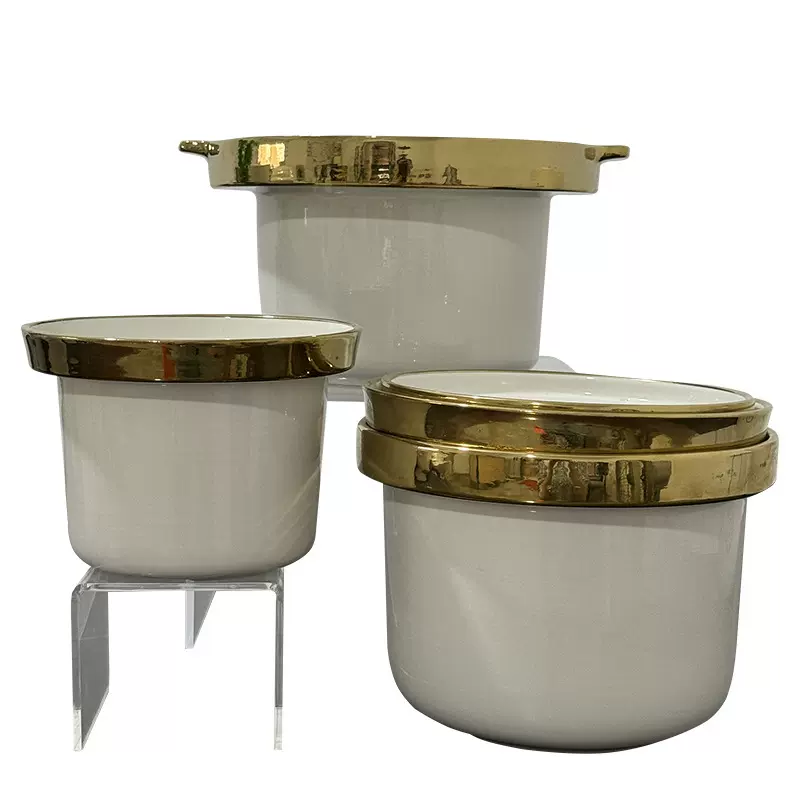 电镀陶瓷汤锅内胆配玻璃盖 国内出口三件套陶瓷汤锅 批发厂家直销