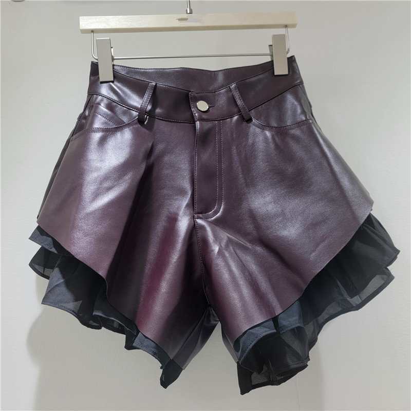 Pantalones Cortos de Cuero PU de Cintura Alta