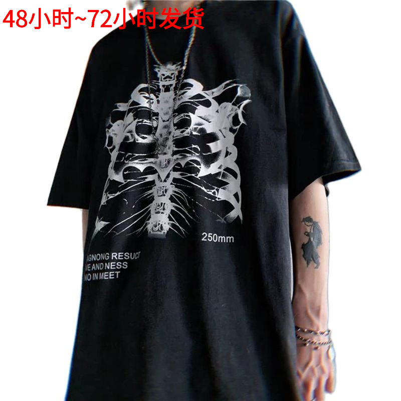 Wish Cross Border Women's Gothic Punk Rock Print Round Neck Casual Short Sleeve T-Shirt