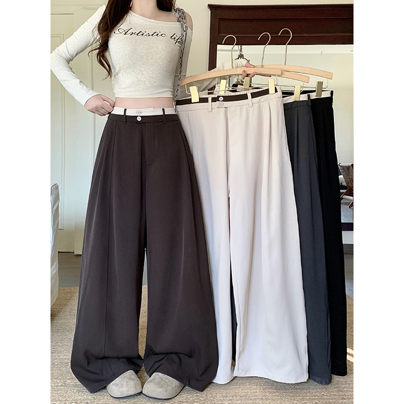 2026 early autumn new style plus-size high-waisted color-blocked loose slimming drapey wide-leg casual pants
