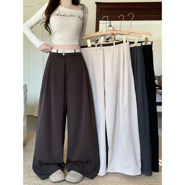 2026 early autumn new style plus-size high-waisted color-blocked loose slimming drapey wide-leg casual pants