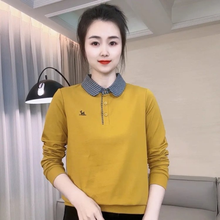 一件代发直播爆款2025秋季新款是拼色刺绣洋气百搭显瘦长袖打底衫|undefined