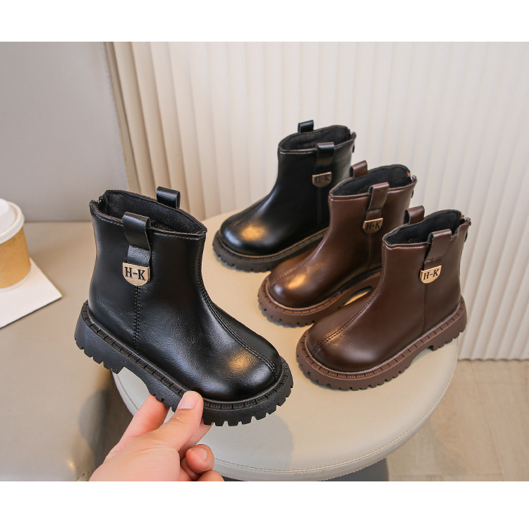 Mädchen Martin Boots - Schwarze Lederstiefel Für Kinder_voghion.com