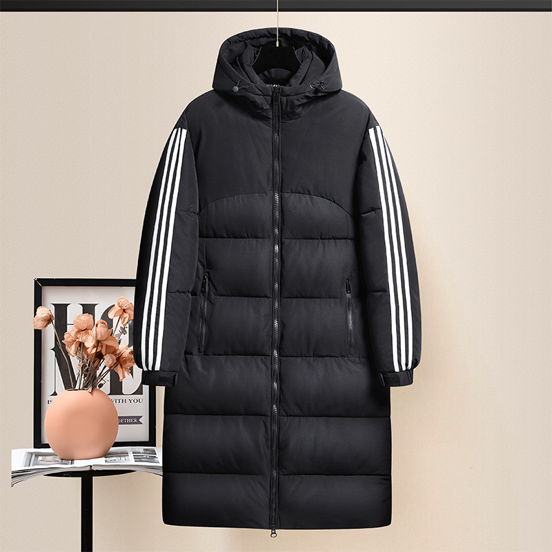 Transfronterizos invierno con capuzas de algodón hombre plumón de marca de moda de rodilla de tres barras chaqueta de algodón de invierno