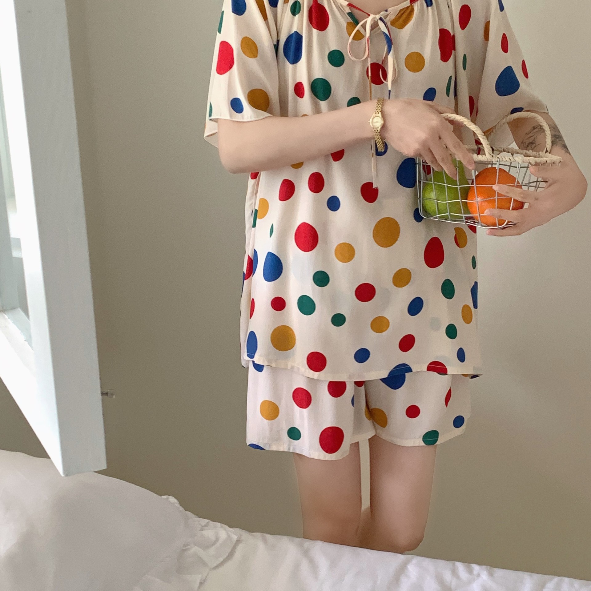 ¡Ropa para dormir! Pijama de seda de algodón pantalones cortos de verano para mujer