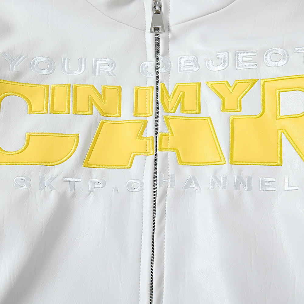 Giacca in pelle con ricamo a lettere e colletto rialzato, stile high street alla moda, da uomo, stile motociclista americano in PU_voghion.com