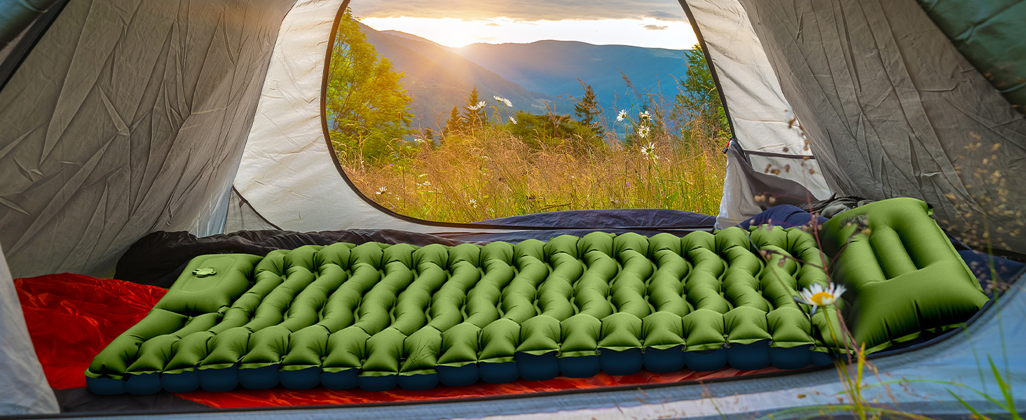 Matelas gonflable ultra-léger avec pompe à pied, matelas de camping portable pliable et résistant à l'humidité_voghion.com