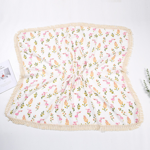 Cross-border double-layer printed cotton gauze baby wrap towel 100% cotton baby stroller windproof blanket children tassel cover blanket