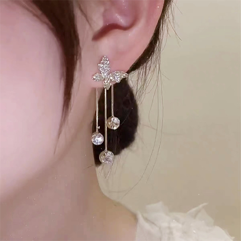 10g Weight Zircon Inlay Material 1 Pair Ig Style Korean Style Butterfly Plating Inlay Alloy Zircon Drop Earrings