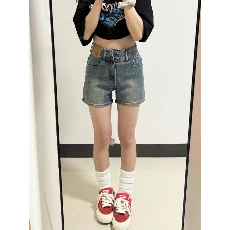 女性用サマーデザインハイウエストデニムショートパンツ、スリムホットガールAラインパンツ、アメリカンレトロルーズワイドレッグホットパンツ|undefined