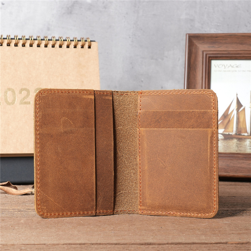 1052 Men's Genuine Leather Card Holder Crazy Horse Leather Driver's License Holder Retro Brown Simple Foreign Trade Explosions Laser