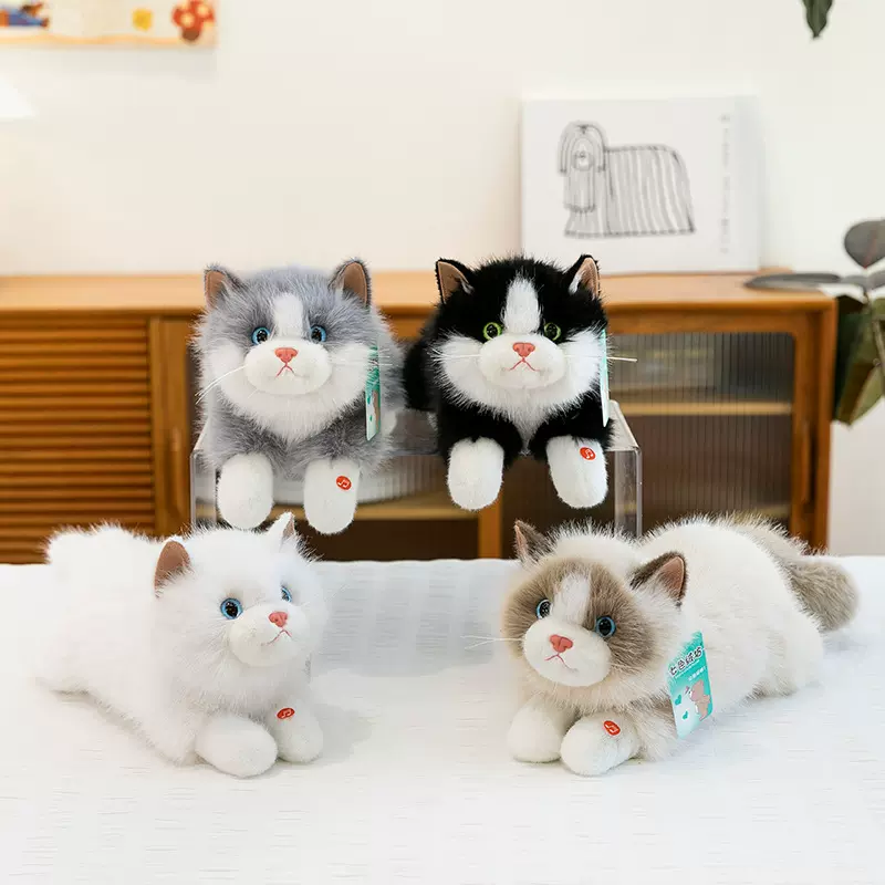 可爱布偶猫仿真猫咪会叫趴款小猫公仔陪睡布娃娃毛绒玩具抱枕礼物