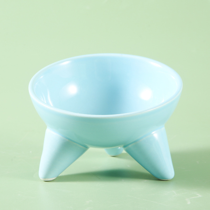 Tazón para gatos Tazón de comida para gatos de cerámica Pies altos, cuello oblicuo, barbilla anti-negra, tazón de arroz para gatos, anti-volcado, tazón de agua potable para perros al por mayor