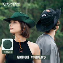 夏季渔夫帽ins多彩刺绣户外登山钓鱼遮阳透气防晒帽子可折叠收纳