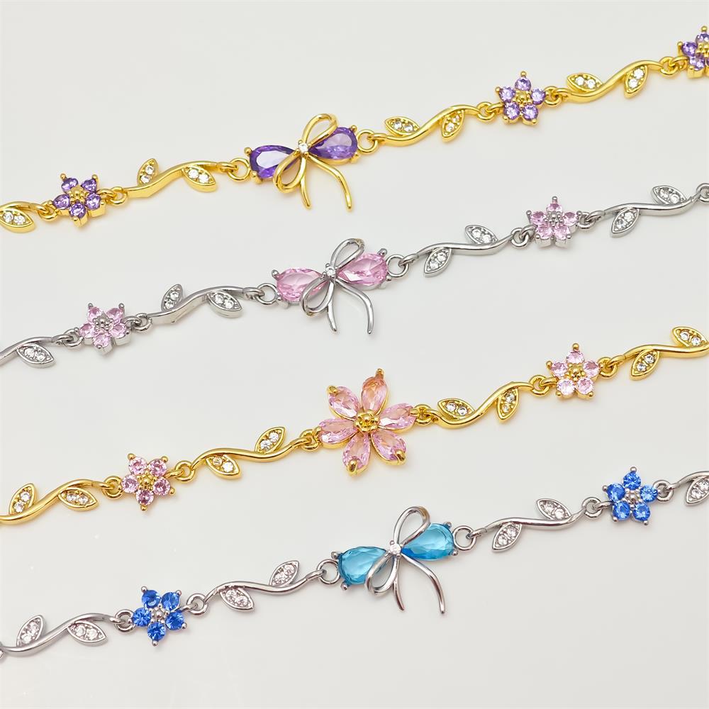 Wholesale Jewelry Elegant Leaf Flower Bow Knot Copper Zircon Bracelets