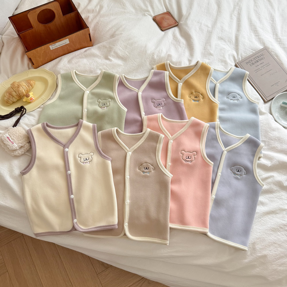 宝宝奥粒绒开衫马甲秋冬款男童女童背心内穿儿童坎肩婴儿加绒保暖