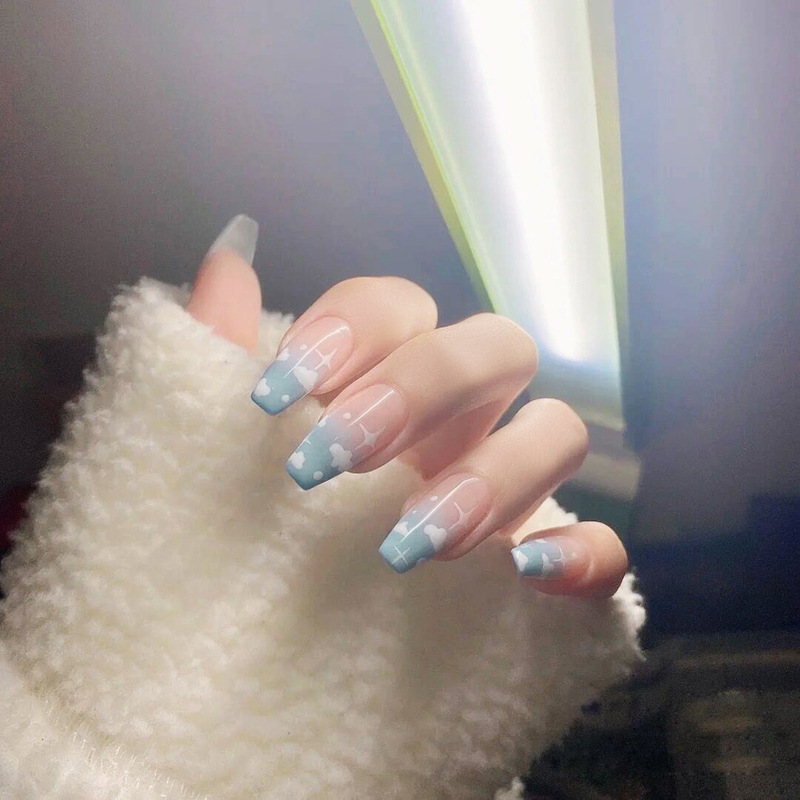 Wear nail nail patch nail patch fake nail finished product removable white cloud Cloud nail piece factory wholesale Wear nail nail patch nail patch fake nail finished product removable white cloud Cloud nail piece factory wholesale