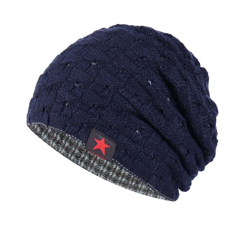 Labeled small five-pointed star striped hat autumn and winter men's and women's double-sided warm wool hat knitted hat cross-border wholesale