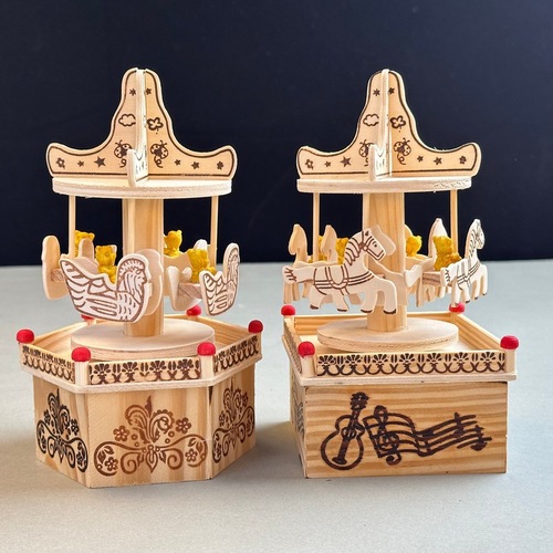 Wooden Carousel Windmill Cartoon Music Ornament Children's Toy Gift Wooden Craft Eight-Track Player Wholesale