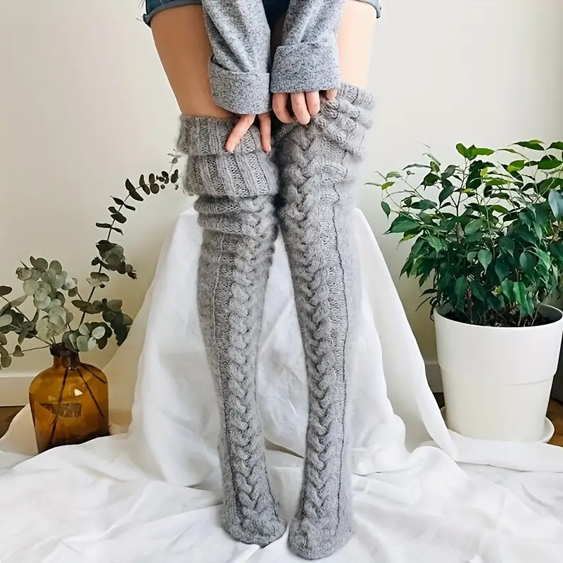 2025d Knitted Warm Foot Covers Autumn Winter Solid Color Over-the-Knee Long Tube Slouch Thick Women's Socks_voghion.com