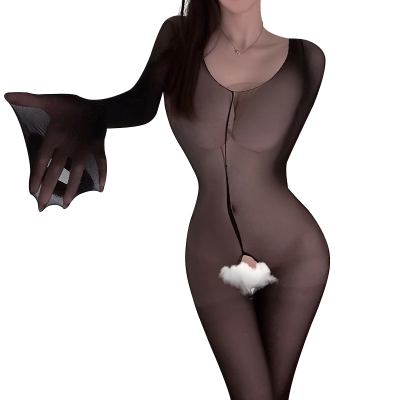 Medias sexys para mujer, ajuste caliente, archivo abierto, seda negra, sexy transparente, medias de manga larga, cabello 43