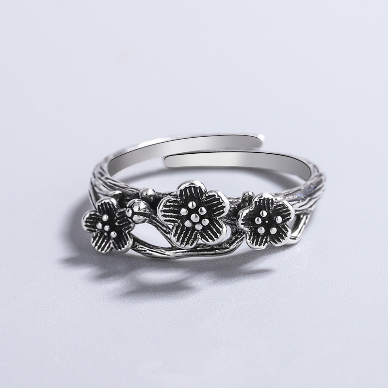 Punk retro apenado flor en forma de serpiente anillo de la estrella personalidad de alto sentido plata tailandesa Hipster anillo de entrega de una sola pieza femenina