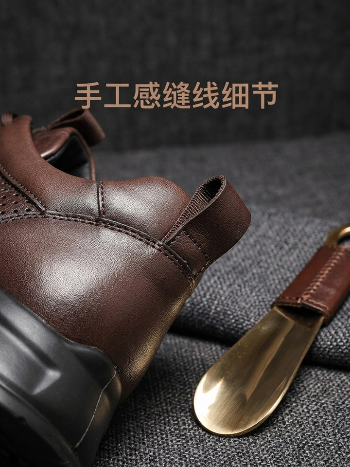 Giày da nam công sở và thường ngày kiểu mới, da thật thoáng khí, đế mềm, dây buộc, tăng chiều cao — Màu nâu đậm, màu đen chi tiết 14