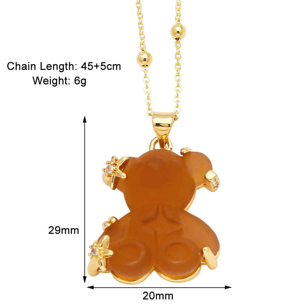 10g Weight Gold Plated Plating Material Resin, Zircon Inlay Material Pendant Necklace Classification cable chain Chain Type 1 Piece Quantity Daily, Street Occasion Copper Material Bear Pattern Unisex Gender Inlay Design Cute, Simple Style Style Copper Gold Plated Cute Simple Style Bear Inlay Resin Zircon Pendant Necklace 11