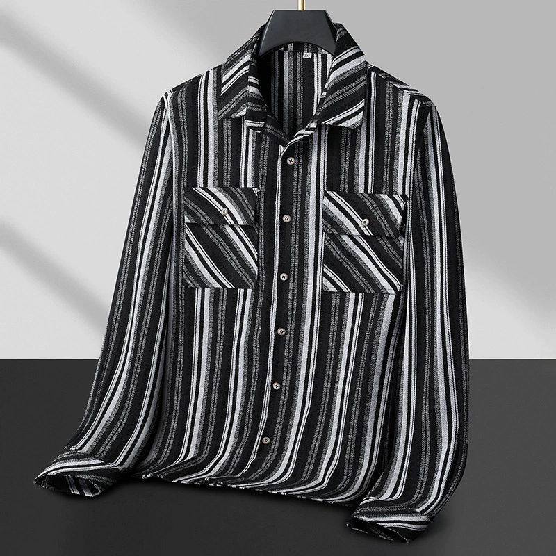 Чрезвычайно большая весна и осень мужская мода повседневная хлопковая рубашка с длинными рукавами плюс жирный большой размер толстый прилив свободная полосатая рубашка