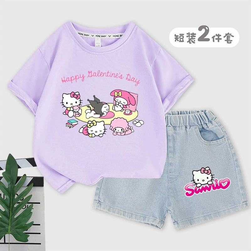 Hello kitty, футболка с коротким рукавом, шорты, брюки, набор, форма, для подростков, с коротким рукавом