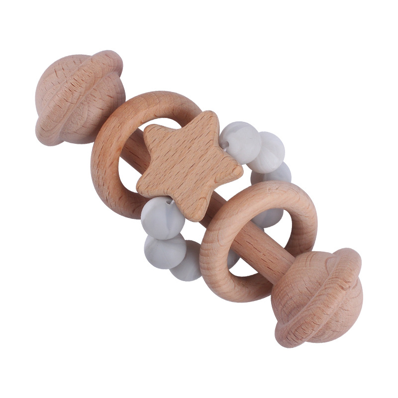 Creativo nuevo juguete para niños mordedor Beech bebé sonajero de mano cuentas de silicona bebé ejercicio interactivo mordedor palo