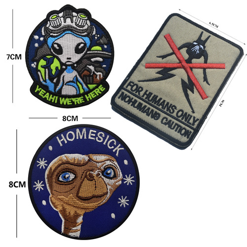 Sea customer overseas cross-border supply: fun embroidered fabric patches, alien armbands, Velcro patches for outdoor backpacks—ready-to-ship stock.