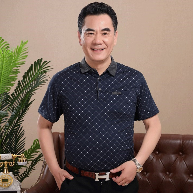 Dad installed summer Middle and old age business affairs Short sleeved T-shirt man Summer wear Lapel Easy middle age Short sleeved T-shirt wholesale