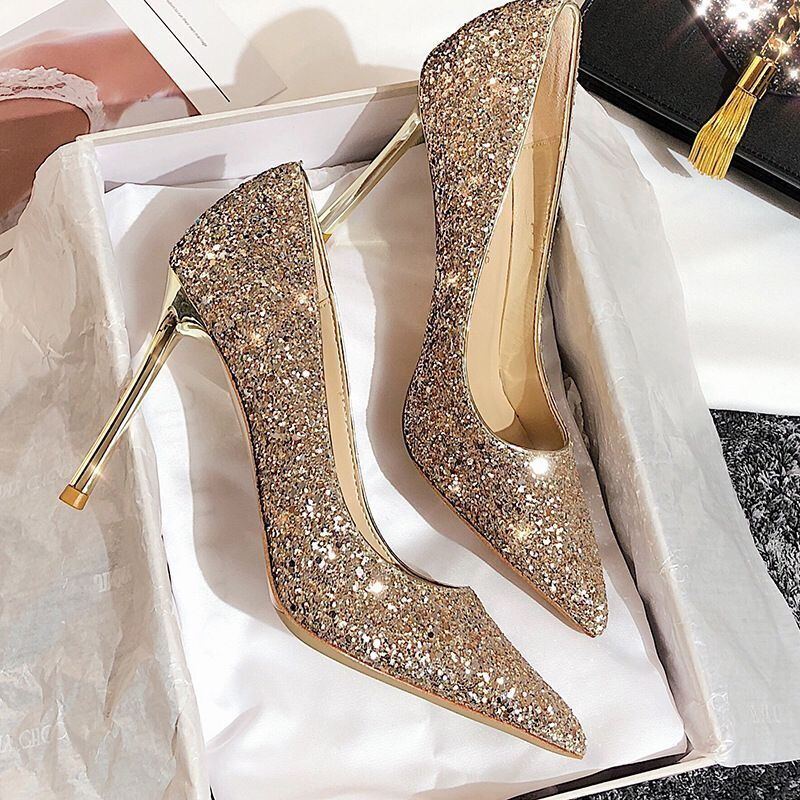 Shoes 2023 New Women's Autumn and Winter All-match Sequins Xiuhe Dress Chinese Wedding Shoes Bridal Shoes High Heels Women's Stiletto Heels