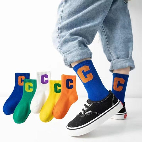 Spring and Autumn Children's Socks Autumn Boys and Girls Letter Medium Socks Pure Cotton Spring Baby Baby Autumn and Winter Wholesale