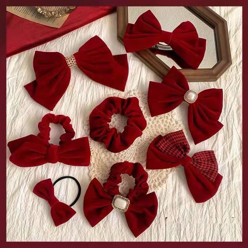 Red Bow Hair Ring Female Christmas Hairpin Hair Rope New Year Hair Accessory display picture 1