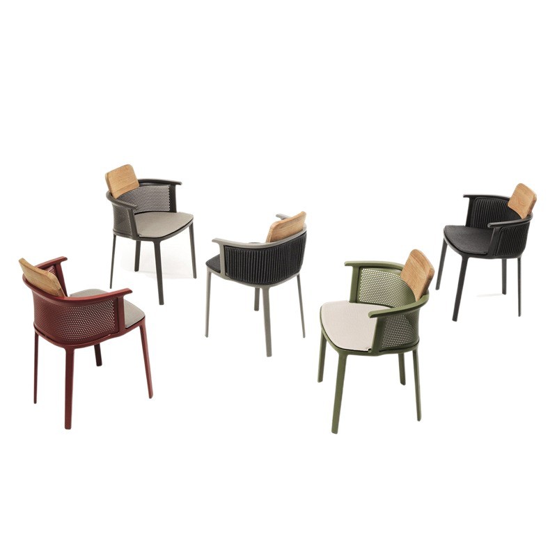 Mesas y sillas nórdicas para exteriores, muebles de patio, juego de tres piezas de sillas de ratán de teca para balcón, silla de comedor de ratán para cafetería al aire libre, arte en ratán image 6