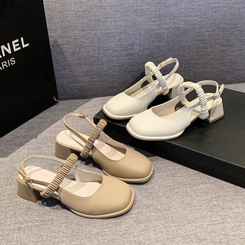 Ella, ella, la misma cabeza redonda, sandalias, zapatos casuales de tacones gruesos, zapatos casuales de una sola mujer, verano 2025, nuevo modelo WJY01BH3