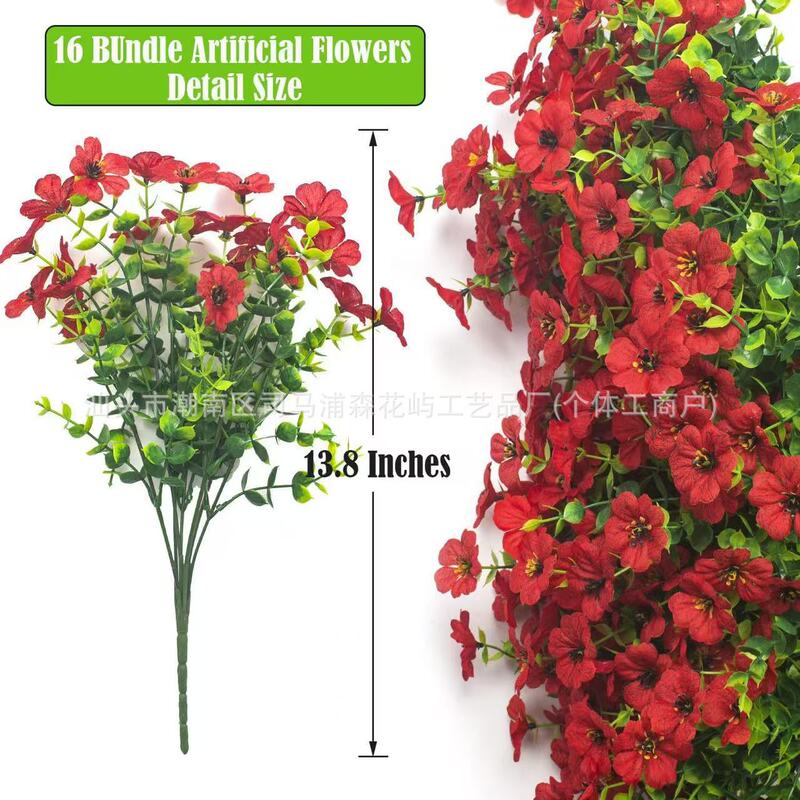 跨境亚马逊仿真花假花7叉尤加利紫罗兰小把束绿植塑料花家居庭院|undefined