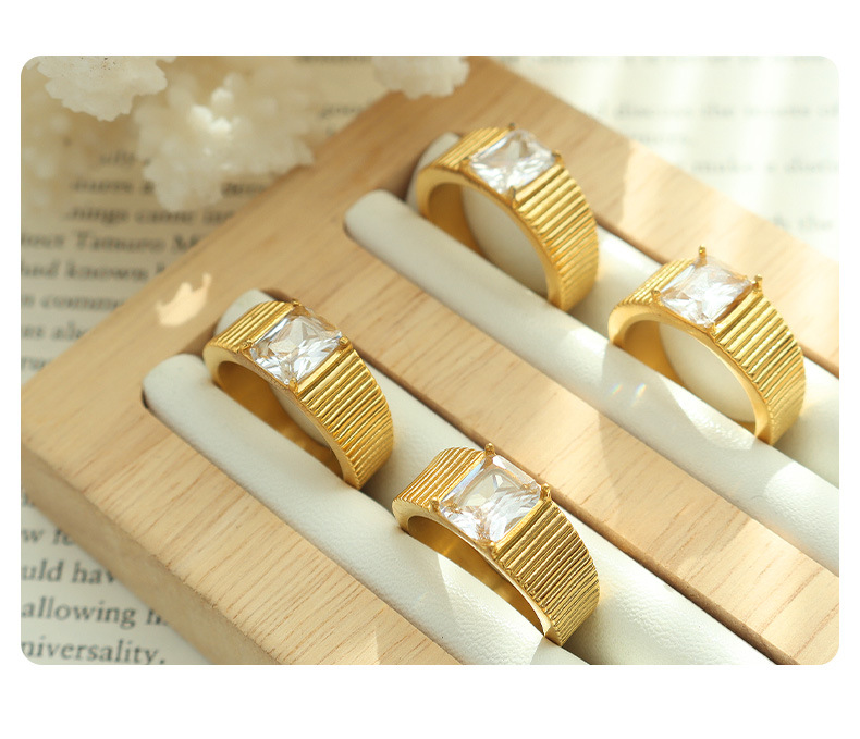 Fashion Square Titanium Steel Rings Inlay Zircon Stainless Steel Rings