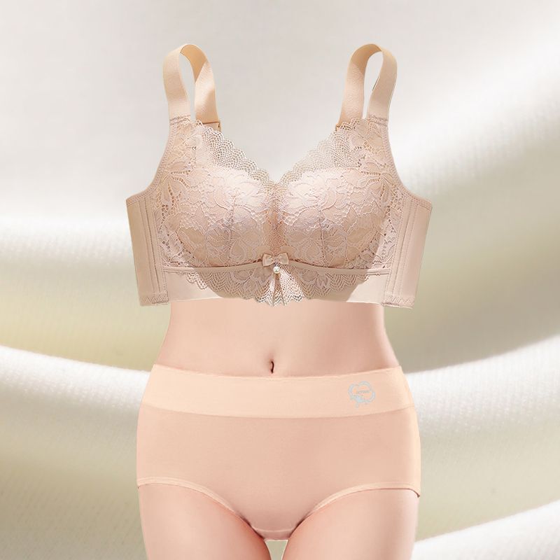 Strapless Bra and Panty Set for Women, Summer Thin Style, Small Chest Gathering, Anti-Exposure, Wireless Lace Bra