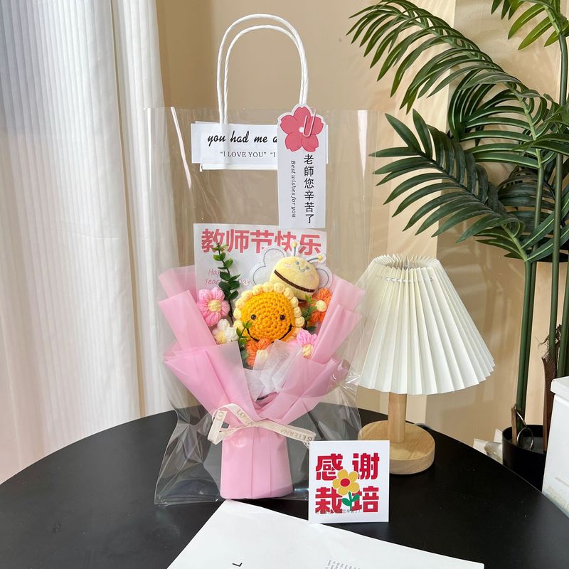 手編みひまわり毛糸ブーケ完成品スマイリーフェイスひまわり教師の日ギフト越境貿易ニットフラワー|undefined